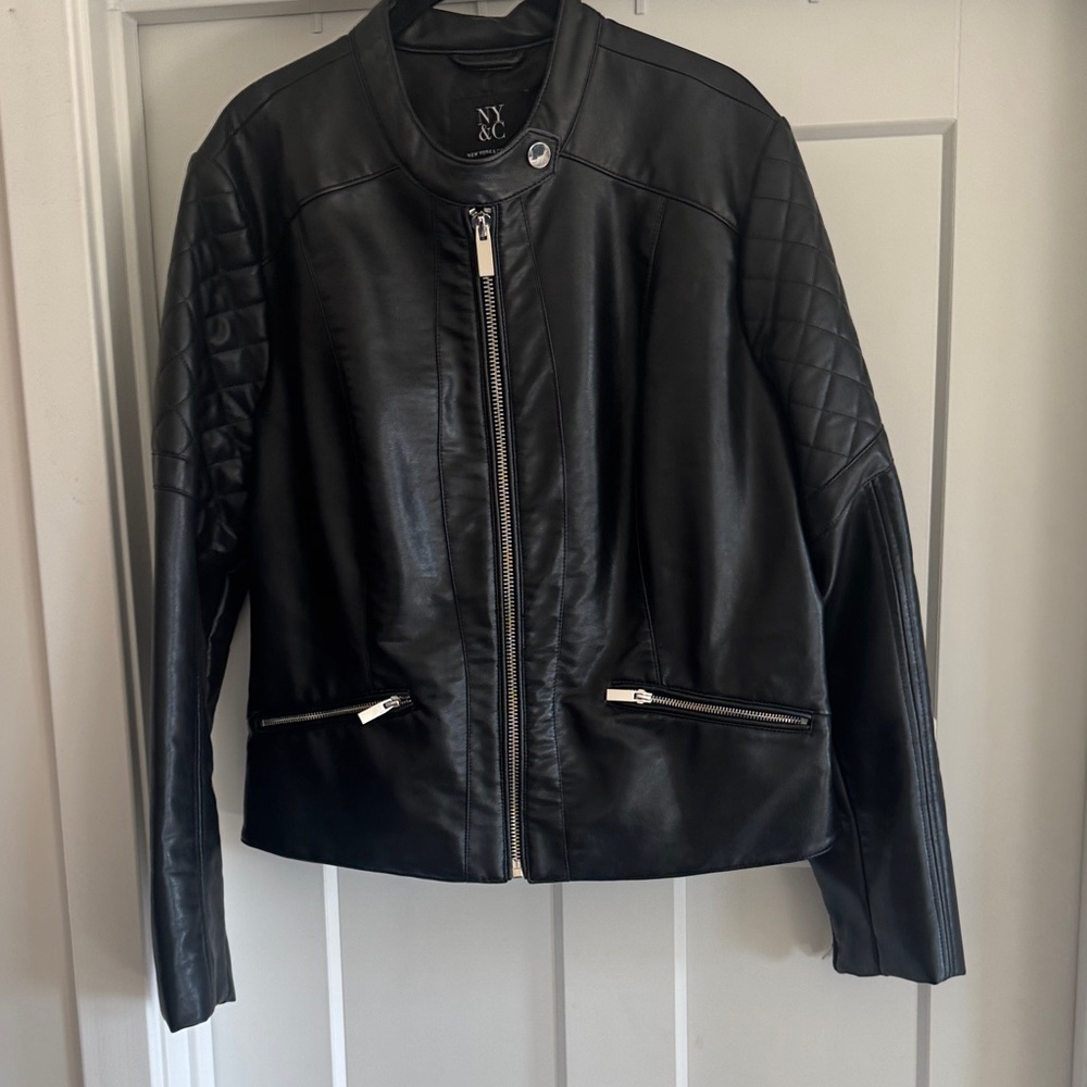New York & Company Black Quilted Leather Jacket